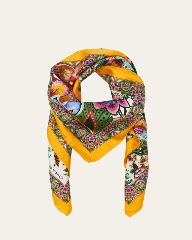 Floral Bordered Silk Scarf